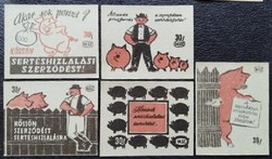 Gy95 / 1960 pig fattening match label, complete row of 5 pcs