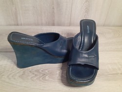 Gas platform leather wooden sole flip-flop sandals 38.5 - 39