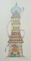 Miller gabriella - tower 25 x 10 cm watercolor on paper