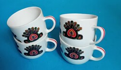 4 Hólloháza coffee cups peacock feather patterns