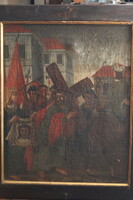 18. századi vallási témájú "Jézus a keresztúton" olaj festmény 90x110 cm nagy méret