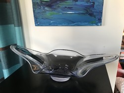 Hatalmas, halványkék, színváltós üveg asztalközép, nagy tál (73)