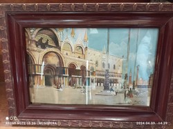 XIX. századi olaj festmény, Szt. Márk tér, Velence, szignált, 25 x 35 cm-es.