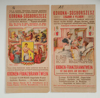 2 db antik sósborszesz reklám számolócédula, 1900 körüli, Klein Rezső gyógyszertára, Munkács