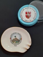 Hungarian-Slovak friendly sports meeting porcelain plaque and ashtray 1981 and 1983