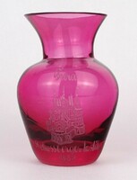 1P760 Fújt csiszolt rózsaszín üveg váza Schossberger kastély Tura 1883
