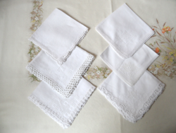Old white embroidered handkerchief with hand-crochet border (6 pcs.)
