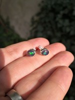 Beautiful silver earrings with genuine black opal stones