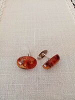 Antique double marked silver - amber cufflinks