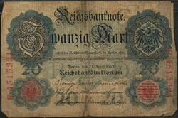 D - 184 - foreign banknotes: Germany 1910 20 marks