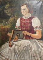 Painting of a girl reading Petőfit