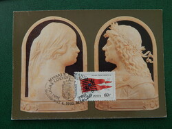 Postcard - Lombard Milanese master: King Matthias and Beatrix in relief, with occasional stamps