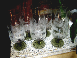 Set of glass glasses decorated with hunter motifs, 6 glass glasses with wild animals