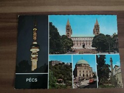 Pécs, tv -torony kilátó (197 m),dzsámi, székesegyház, minaret, használt lap, 1976