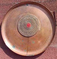 Retro red copper industrial art wall plate with fire enamel center