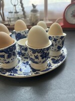 Antik holland Société Céramique Maestricht, Beatrix fajansz főtg tojás kínáló készlet