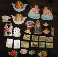 26 old stickers / pressed pictures of angels, children, animals, flowers