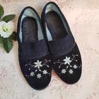 36-Os, dark blue, embroidered floral indoor shoes, indoor shoes, mamus