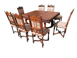 Antique Neo-Renaissance walnut dining room (table + 8 chairs)