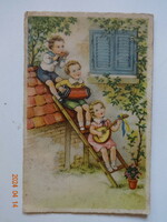Old graphic greeting card: children playing musical instruments