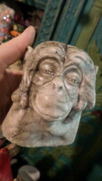 About 10 cm, 70 dkg, stone carved monkey head, paperweight or candle holder.