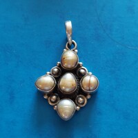 Old silver cross pendant with real pearls