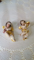 Old carved and painted wooden pair of musical angels