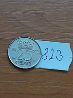 Netherlands 25 cents 1972 nickel, Queen Juliana 823