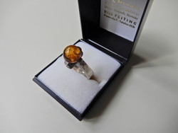 Old modernist silver ring with amber