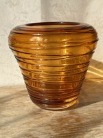 Kézműves borostyán sárga színű méhkas formájú üveg váza (U0033)