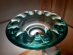 Turquoise glass center table ashtray czech sklo union rosice glass factory, adolf matura, pattern number 983.