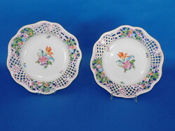 Pair of Herendi bouquet de saxe 23 cm openwork wall bowls