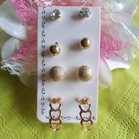 Fül22 - 4 pairs of pierced gold-colored pearls and heart earrings