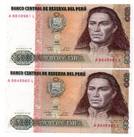 500  Intis 2 db Sorszámkövető 1987 Peru