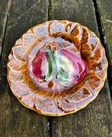Francia majolika körtét tányér, jelzett: Sarreguimenes