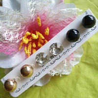 Fül21 - 3 pairs of large stud earrings with black and gold pearls and rhinestones