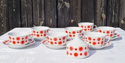 Retro Alföld porcelain centrum varia sunny red polka dot tea cup set and sugar holder 16 pcs