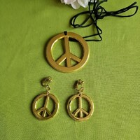 Ész09 - gold-colored peace pendant on a string + earrings