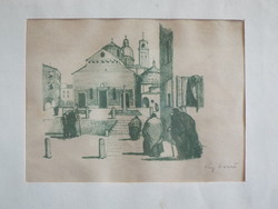 Fáy Dezső (1888 - 1954) - Olasz városrészlet templomba tartókkal - LEÍRÁS!!!