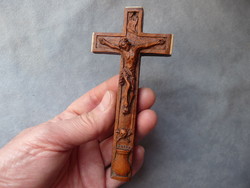 Antique folk religious reliquary relic holder small cross antique carved wooden crucifix with holy relics