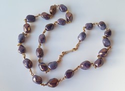 Vintage purple beaded long necklace with gold spacers