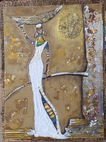 " Színes Afrika sorozat - Arany oszlop tövén  "   - kollázs/ marker /akril  / papír  festmény