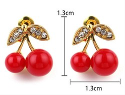 Fül69 - pierced gold-colored rhinestone cherry earrings