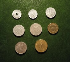 Pénzérmék Magyar Népköztársaság 1,2,5,10 Ft lyukas 2,10,20,50 fillér Magyar Köztársaság 1 és 2 Ft