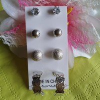 Fül23 - 4 pairs of pierced silver pearls and heart earrings