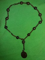 Antique 19th Century Pilgrim copper-wood hand reader rosary wrist Christian jewelry with pendant as shown in pictures