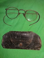Antique Hungarian wire-framed, once silver-plated spectacle frame in a crocodile skin case, as shown in the pictures