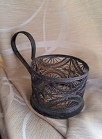 Antique Russian goldsmith artist cup holder. Size: 6 cm high, 7 cm in diameter