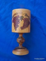 Jewish chalice with Hebrew inscription, judaica-painted, turned wood with a representation of grapes. Height
