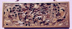 Japanese openwork multi-person carving board image. Handcrafted rarity.